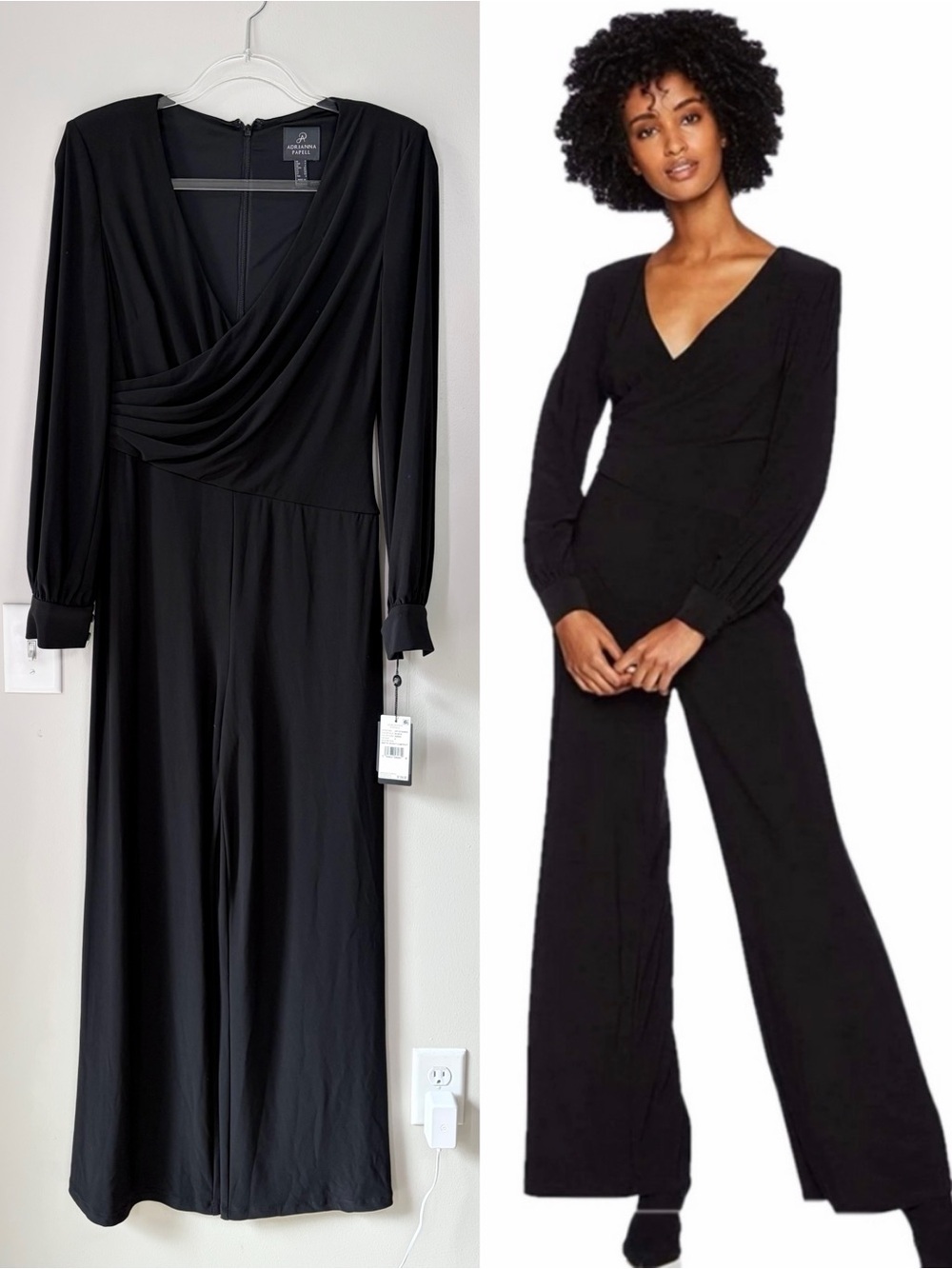Adriana Papell Black Drapey Matte Jersey Wide Leg Jumpsuit Black Tie Formal Wear